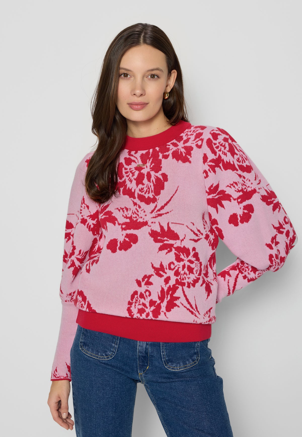 Pink sweater with round neckline FLORIA