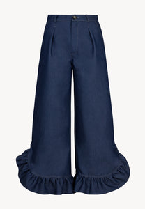 Denim pants with ruffle NELLA navy blue