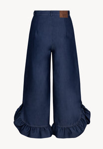 Denim pants with ruffle NELLA navy blue
