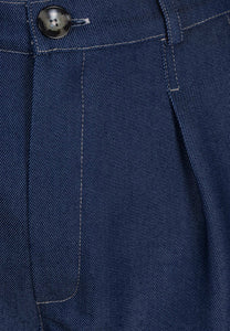 Denim pants with ruffle NELLA navy blue