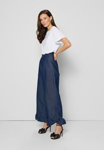 Denim pants with ruffle NELLA navy blue