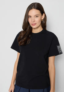 Black t-shirt with logo on sleeve TISHAM