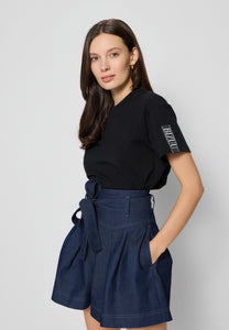 Black t-shirt with logo on sleeve TISHAM