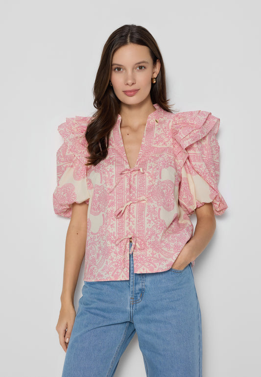 Cotton blouse with ruffles ALIANNA pink