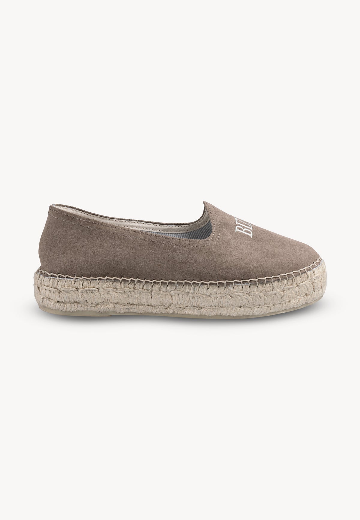 Espadrilles in taupe color AYLA, side view.