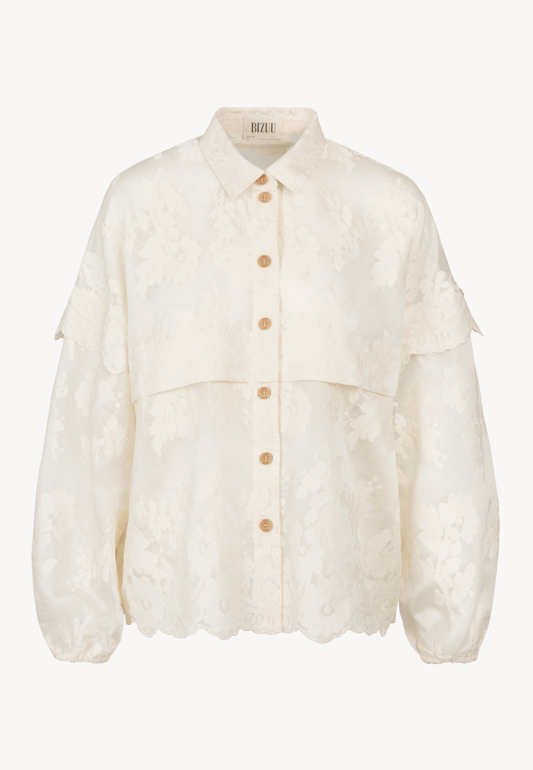Oversized shirt with floral embroidery INMA, cream – Bizuu