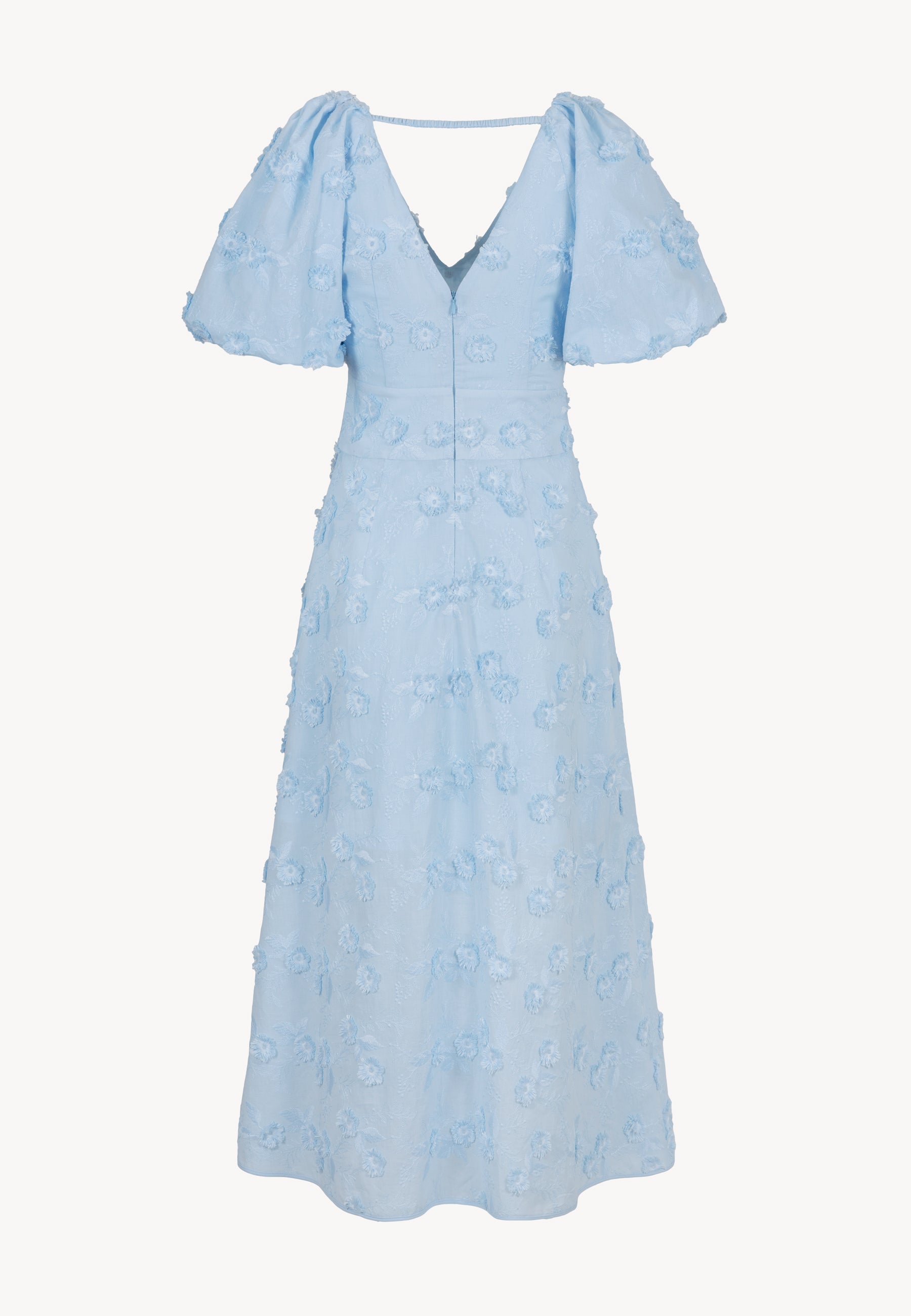 Blue midi dress with floral embroidery FELICITE Bizuu Blue midi dress with floral embroidery FELICITE Bizuu