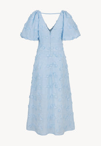 Blue midi dress with floral embroidery FELICITE