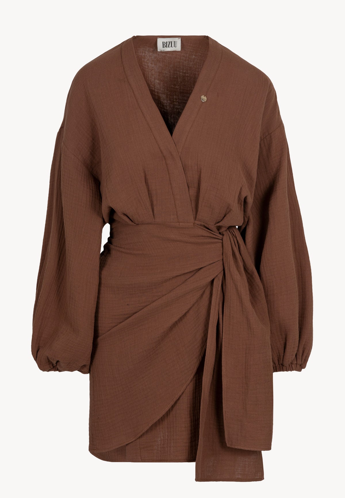 The front of the brown muslin dress MOULINS.
