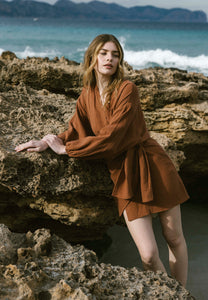 Brown mini dress in organic cotton MOULINS