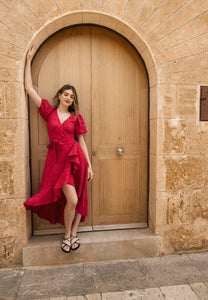 Red dress tied at the waist MONARDA