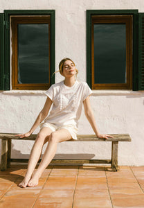 Cream T-shirt with embroidered flowers MIRADO
