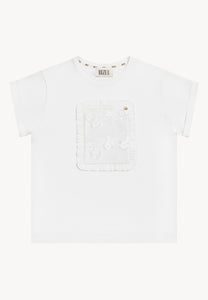 Cream T-shirt with embroidered flowers MIRADO