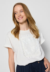 Cream T-shirt with embroidered flowers MIRADO