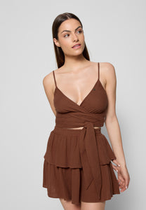 Brown muslin shorts with frill OSTER