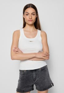 Cream ribbed top with EJRIS logo