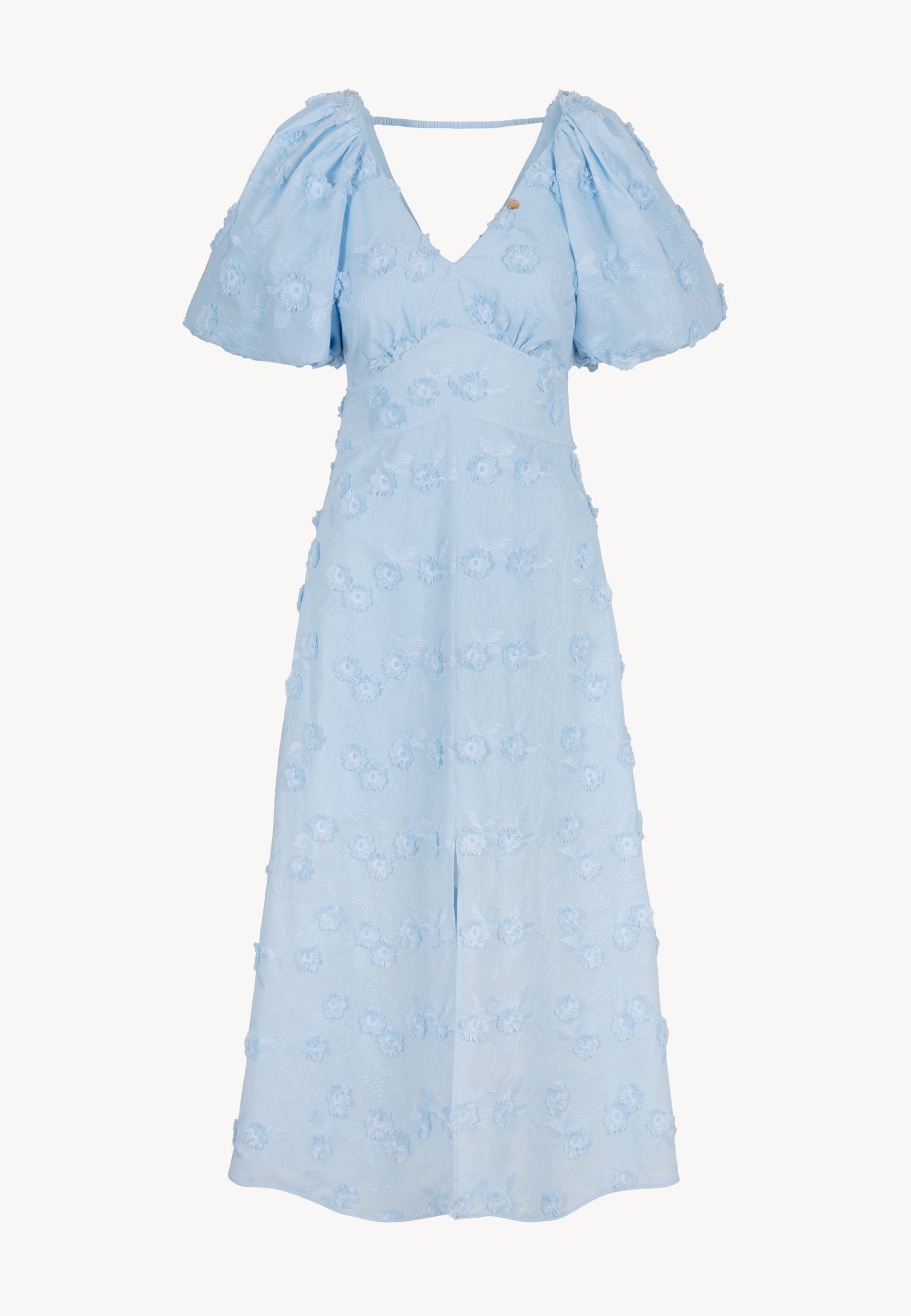 Blue midi dress with floral embroidery FELICITE – Bizuu
