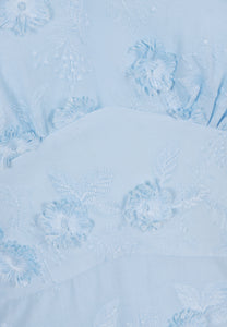 Blue midi dress with floral embroidery FELICITE