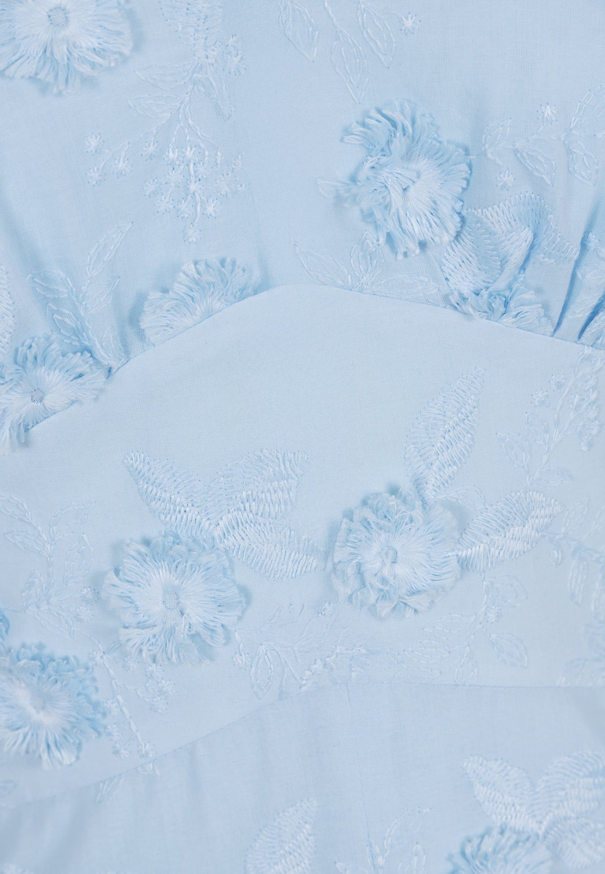 A close-up of the wooden buttons on a blue FELICITE dress.