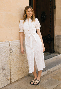 White maxi dress with decorative flowers NATTA