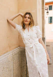 White maxi dress with decorative flowers NATTA