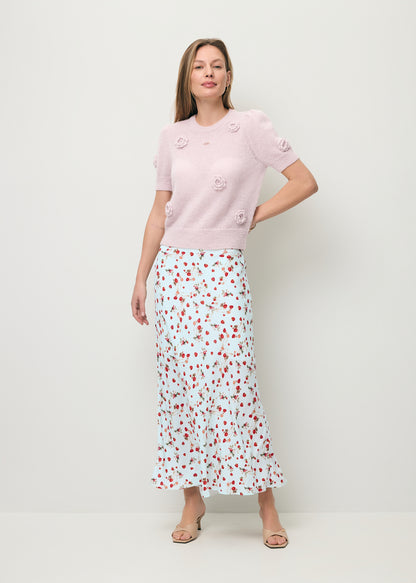Blue floral print midi skirt MOLLENA