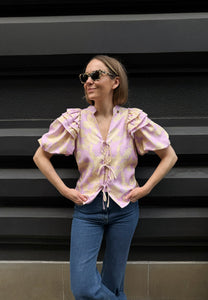 Cotton blouse with tie ALIANNA purple