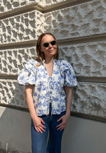 Cotton blouse with binding ALIANNA blue