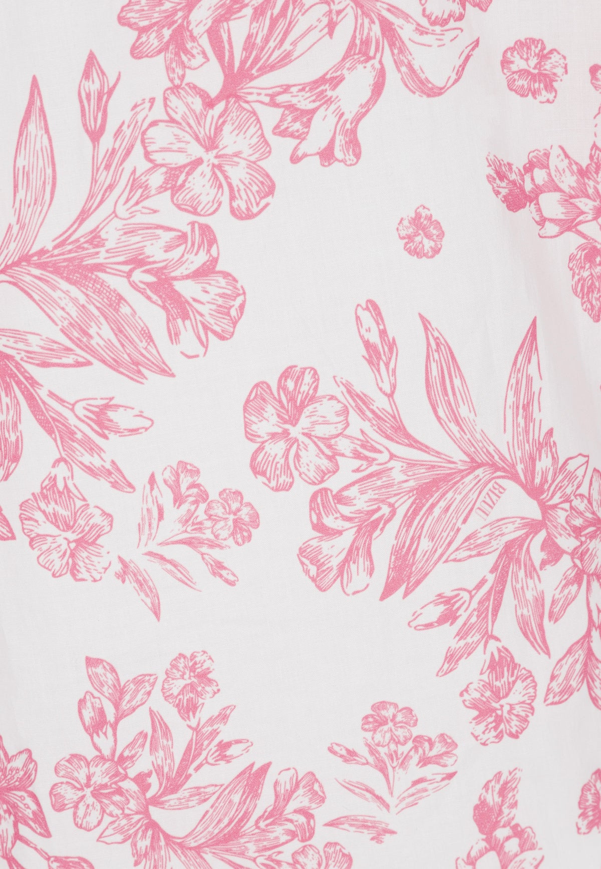 Close-up of the floral pink print on the ALIANNA blouse.