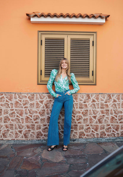 Blue wrap floral bodysuit ALIBA