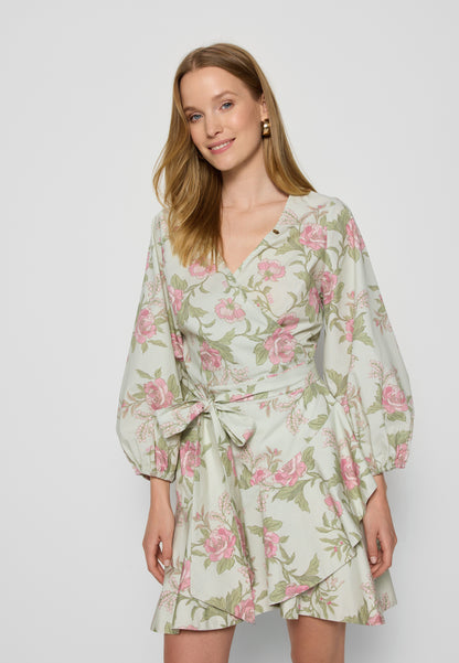 Envelope mini dress in author's print AMBROSIA green