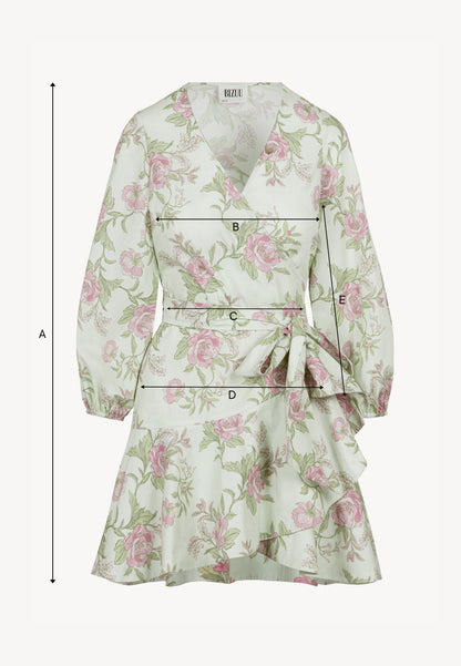 Envelope mini dress in author's print AMBROSIA green