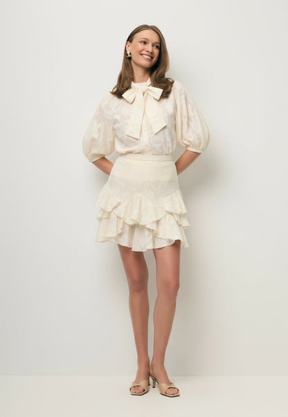 Cream AZALEA blouse with a floral pattern