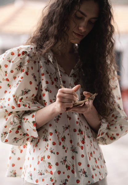 Cream blouse with an original print ANDRASSA