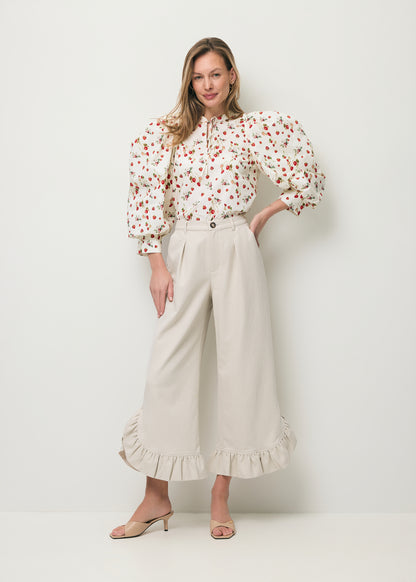 Cream blouse with an original print ANDRASSA