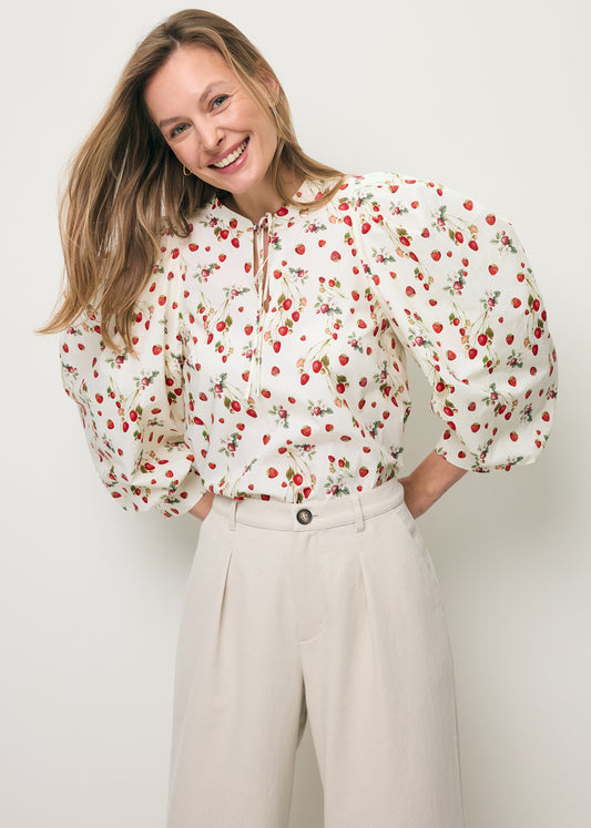 Cream blouse with an original print ANDRASSA