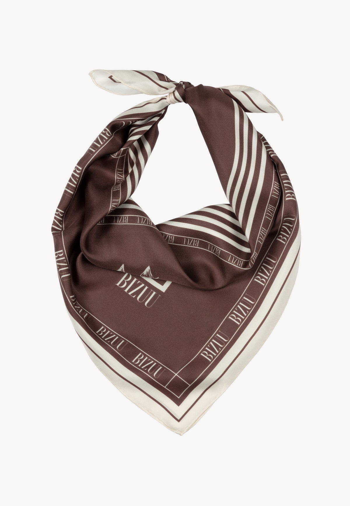 Brown ARIA silk scarf folded into a triangle.