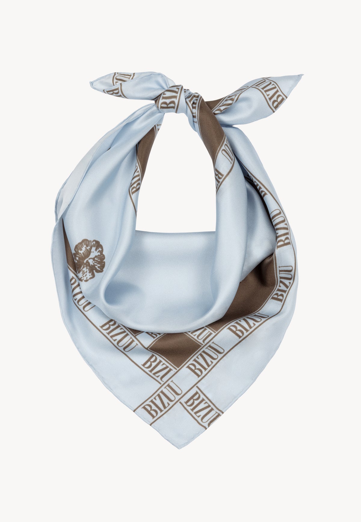 Blue ARIA silk scarf folded in half.