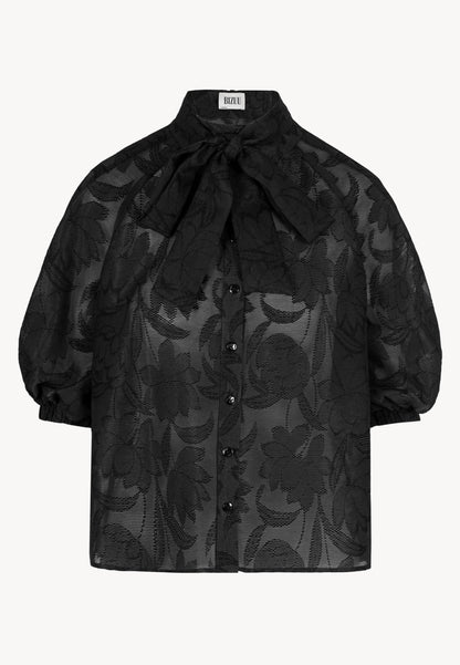 Black blouse with a floral pattern AZALEA
