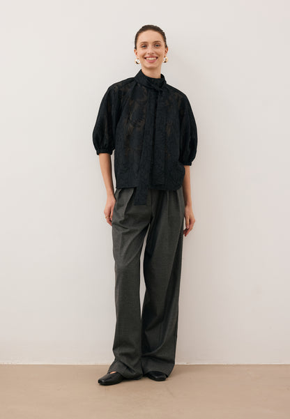 Black blouse with a floral pattern AZALEA