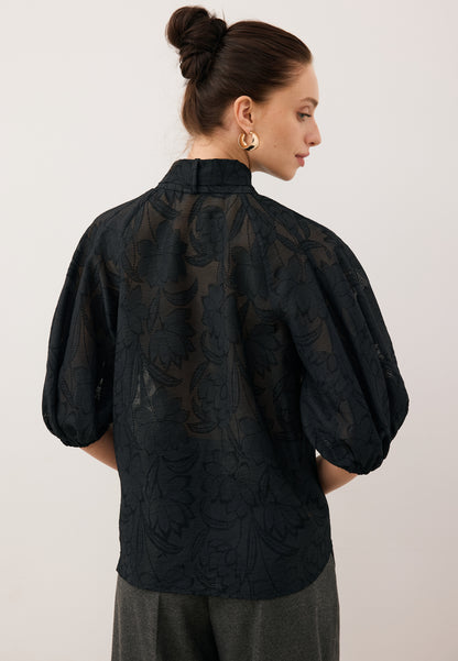 Black blouse with a floral pattern AZALEA