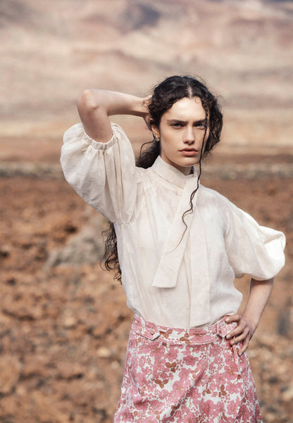 Cream AZALEA blouse with a floral pattern