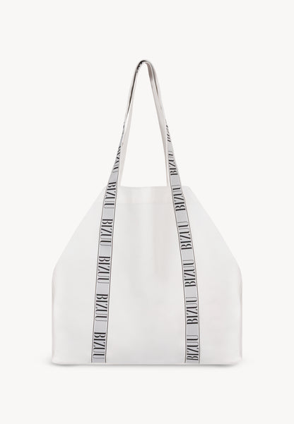 Cotton bag with a logo tape, BAGGO in cream