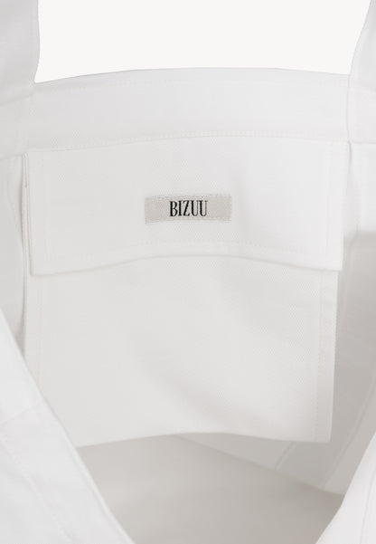 Cotton bag with a logo tape, BAGGO in cream