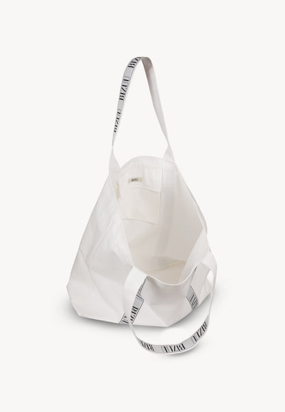 Cotton bag with a logo tape, BAGGO in cream