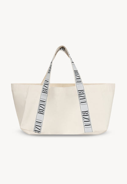 BAGO cream mini shopper bag with logoed stripe