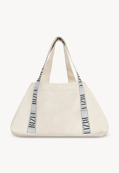 BAGO cream mini shopper bag with logoed stripe