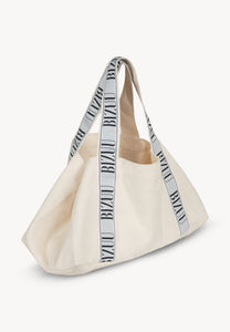 BAGO cream mini shopper bag with logoed stripe