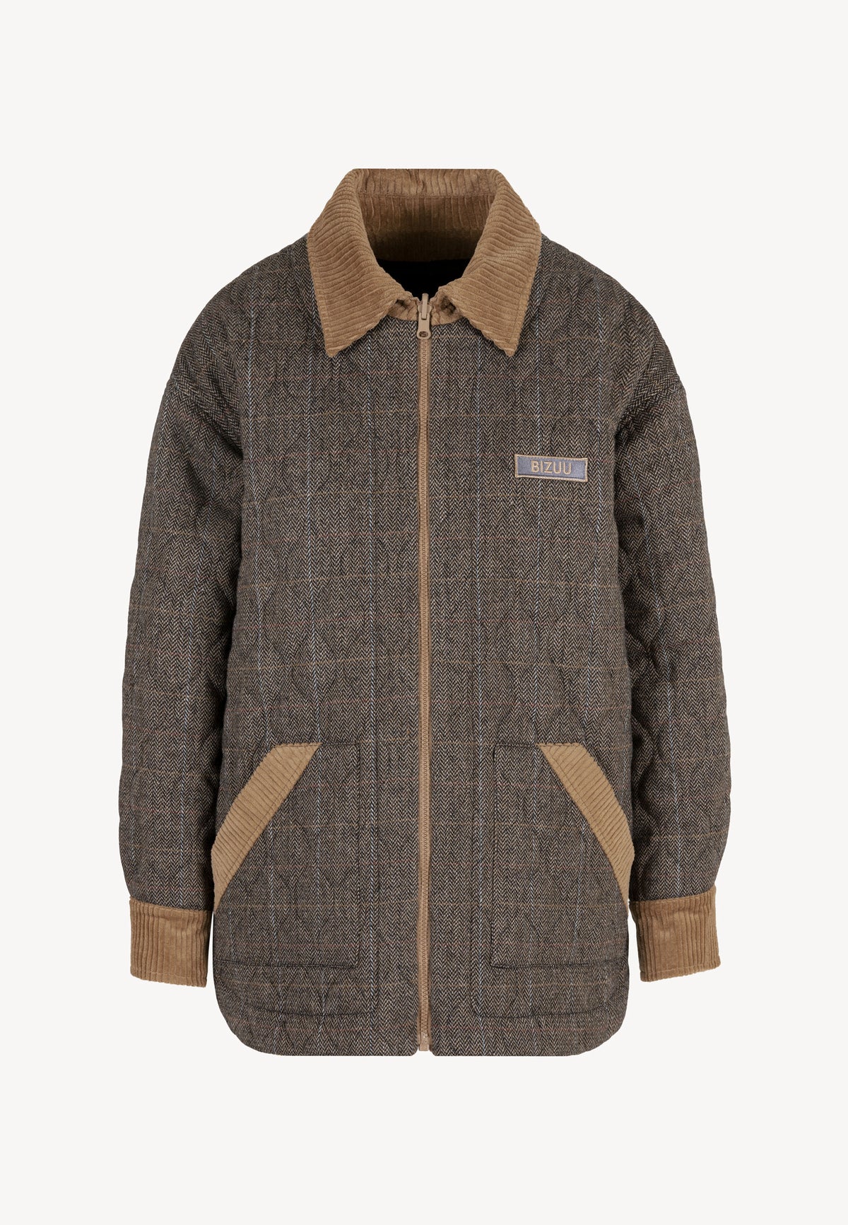 The front of the reversible, quilted BAIONA jacket is shown on the brown side.