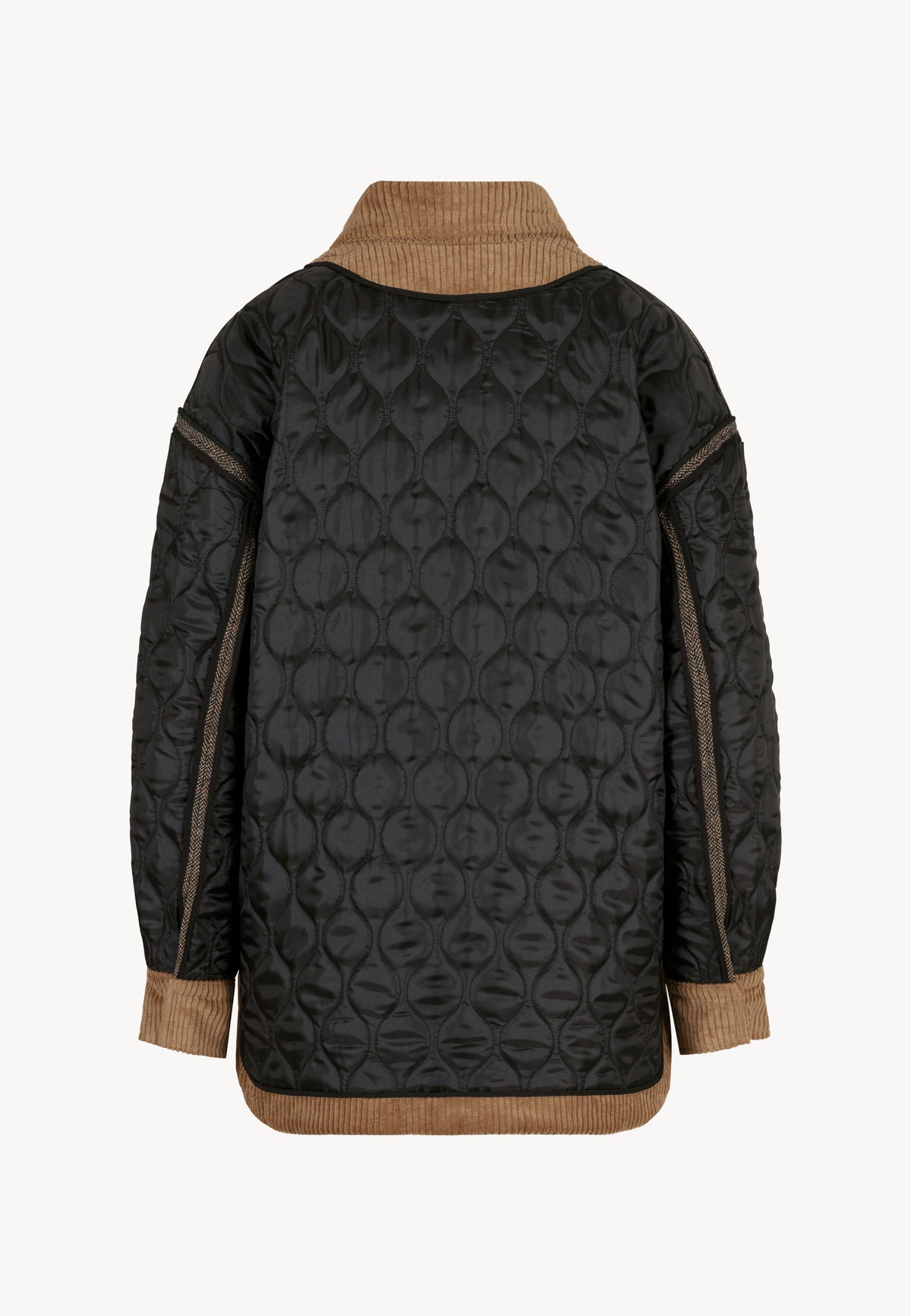 The back of the double-sided, quilted BAIONA jacket shown on the black side.